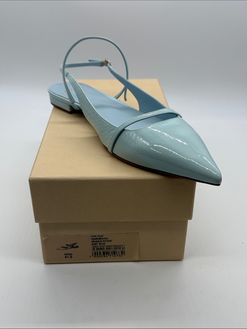 Alexandre Birman Light Blue Patent Pointed Slingback Flat